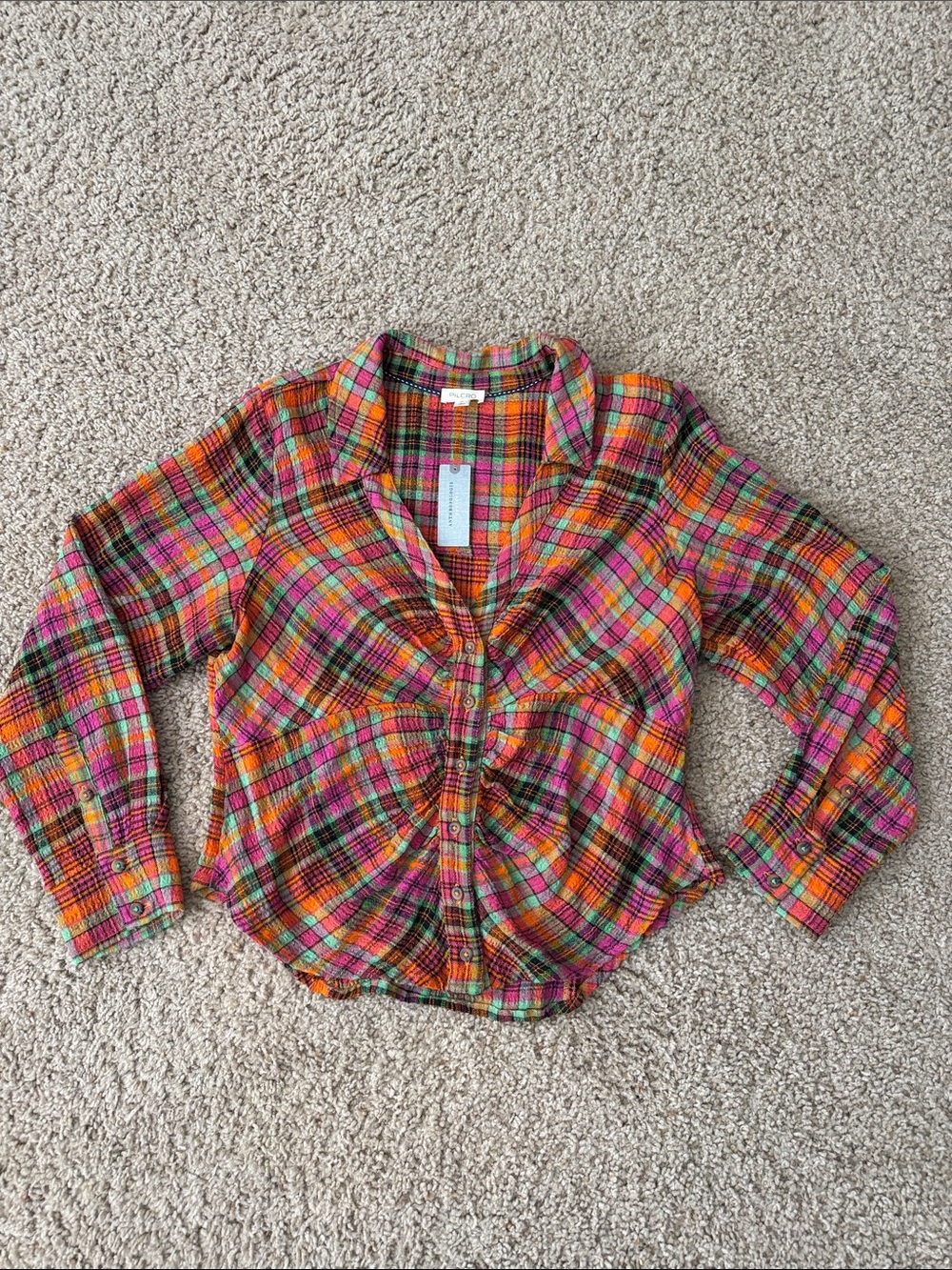 Pilcro Multicolor Plaid Button-Down Shirt with Pink, Orange & Green